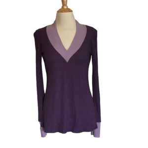 SWEET CAROLINE Women's Medium Purple Ribbed V-neck Long Sleeve Top Thermal Cozy